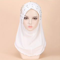 Faux Pearl Breathable Hijab Thin Bandana Stretchy Turban Hat