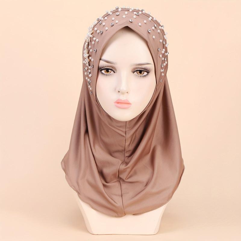 Faux Pearl Breathable Hijab Thin Bandana Stretchy Turban Hat