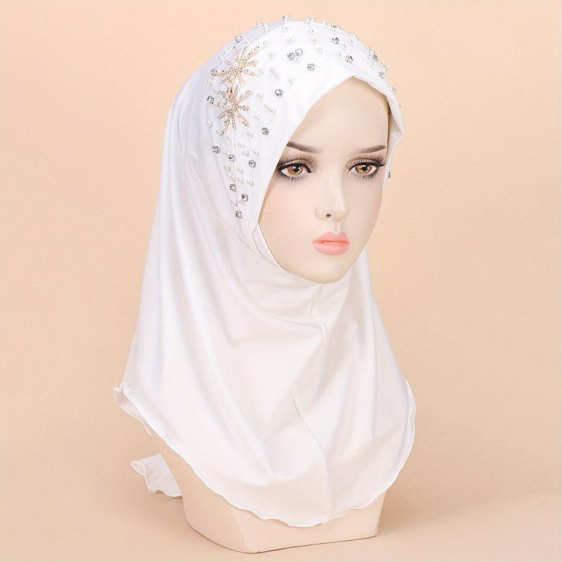 Faux Pearl Breathable Hijab Thin Bandana Stretchy Turban Hat