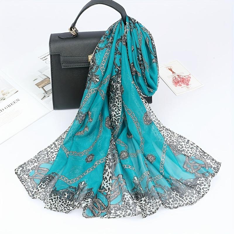 50*150cm Satin Leopard Bohemia Scarf Chain Print Shawl Sunscreen Head Wrap