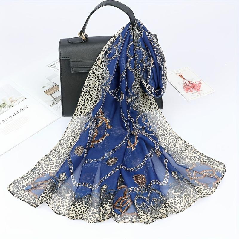 50*150cm Satin Leopard Bohemia Scarf Chain Print Shawl Sunscreen Head Wrap