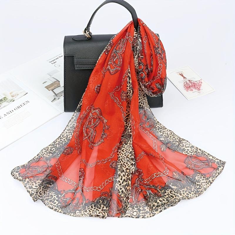 50*150cm Satin Leopard Bohemia Scarf Chain Print Shawl Sunscreen Head Wrap