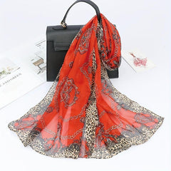 50*150cm Satin Leopard Bohemia Scarf Chain Print Shawl Sunscreen Head Wrap