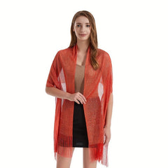 Solid Fringed Shawl Golden Silver Silky Scarf Lightweight Head Scarf