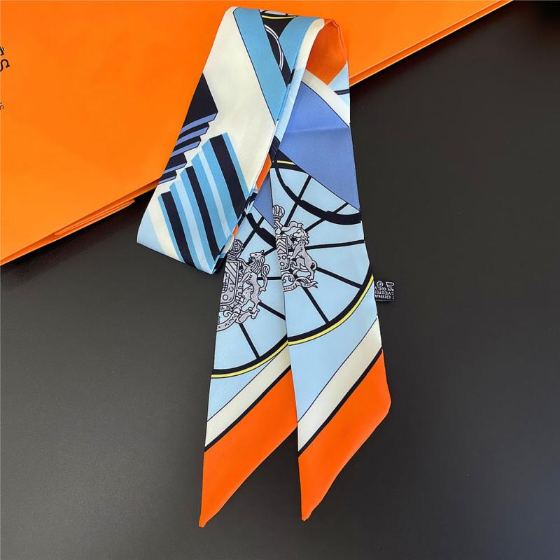 Vintage Print Skinny Scarf Classic Ribbon Neckerchief Twilly Scarf