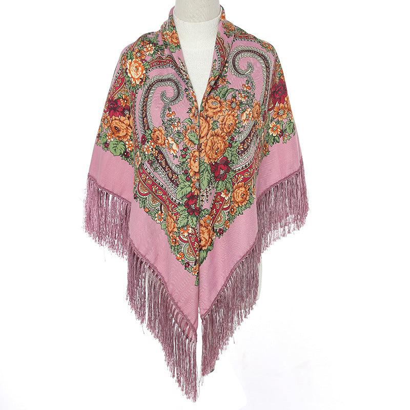 Vintage Tassel Square Scarf Boho Blanket Headscarf Windproof Shawl