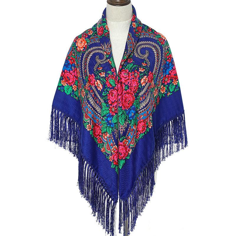 Vintage Tassel Square Scarf Boho Blanket Headscarf Windproof Shawl