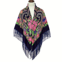 Vintage Tassel Square Scarf Boho Blanket Headscarf Windproof Shawl