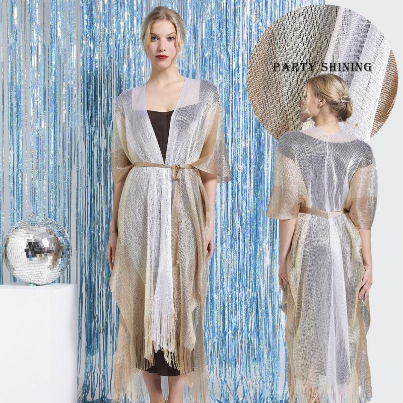 Sparkly Long Shawl Block Decorative Shawl Women Dress Wrap Cape