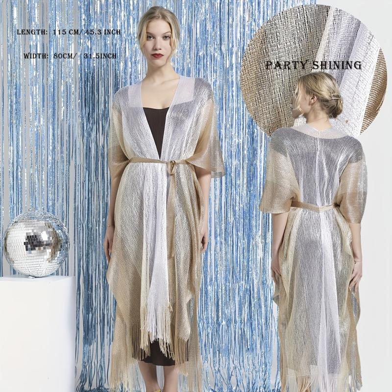 Sparkly Long Shawl Block Decorative Shawl Women Dress Wrap Cape