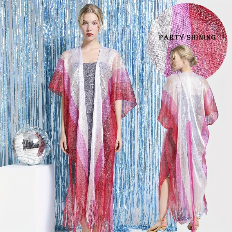 Sparkly Long Shawl Block Decorative Shawl Women Dress Wrap Cape