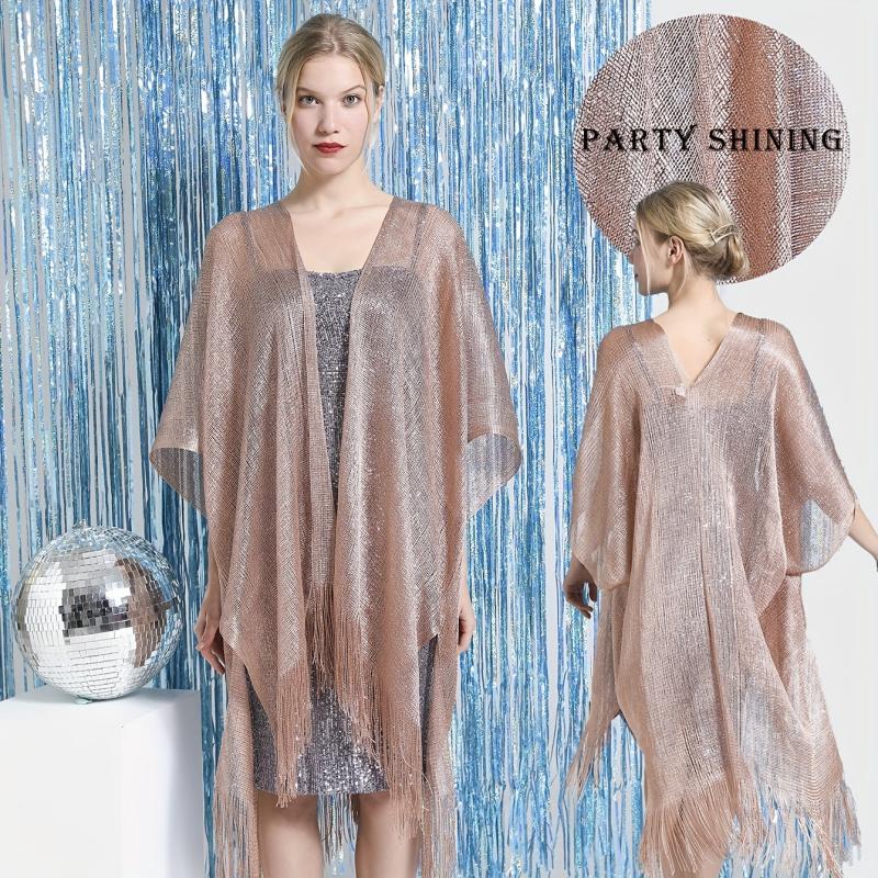 Sparkly Long Shawl Block Decorative Shawl Women Dress Wrap Cape