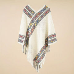 Boho Plaid Knitted Tassel Shawl Vintage Thickened Cape