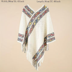 Boho Plaid Knitted Tassel Shawl Vintage Thickened Cape