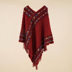 Boho Plaid Knitted Tassel Shawl Vintage Thickened Cape