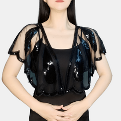 Leaf Embroidery Sequin Shawl Women's 1920s Shawl Wrap Beaded Evening Cape