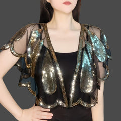 Leaf Embroidery Sequin Shawl Women's 1920s Shawl Wrap Beaded Evening Cape