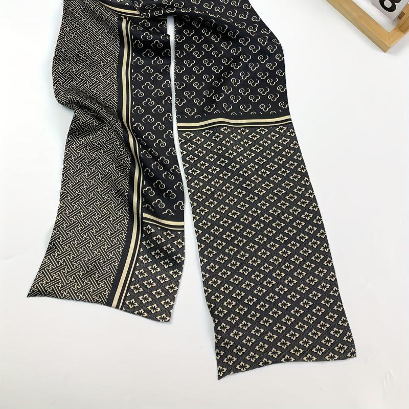 Y2K Geometric Print Silk Neckerchief Ribbon Scarf