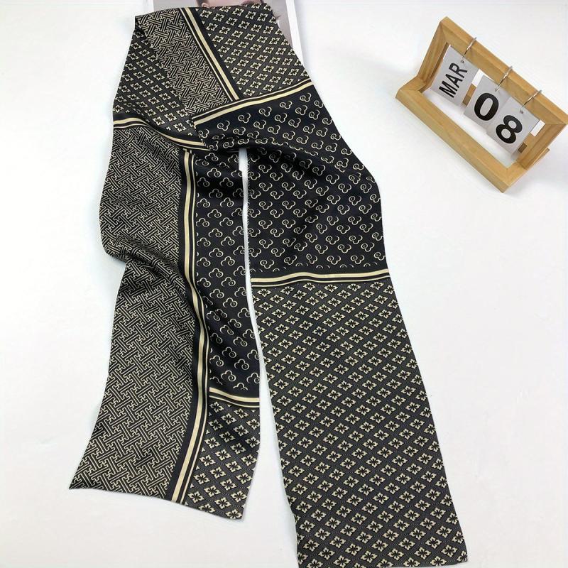 Y2K Geometric Print Silk Neckerchief Ribbon Scarf