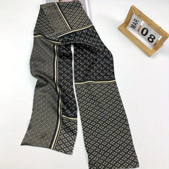 Y2K Geometric Print Silk Neckerchief Ribbon Scarf