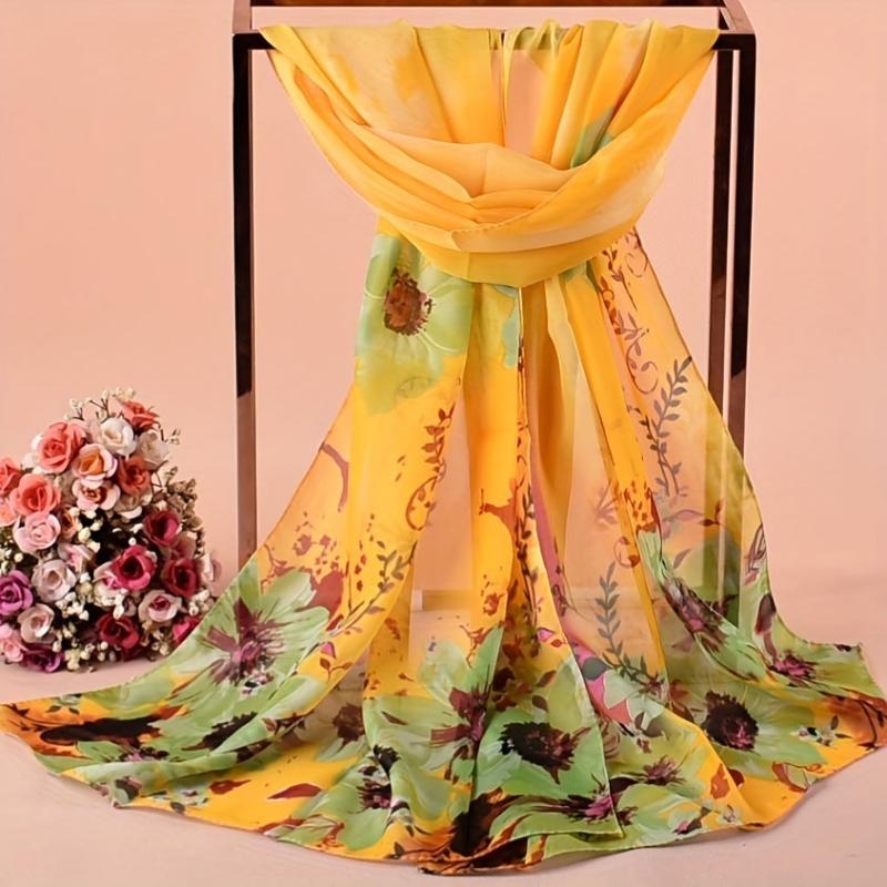 Tie Dye Print Chiffon Scarf Flower Gradient Thin Shawl Boho Travel Beach Towel