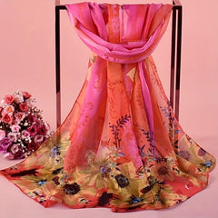 Tie Dye Print Chiffon Scarf Flower Gradient Thin Shawl Boho Travel Beach Towel