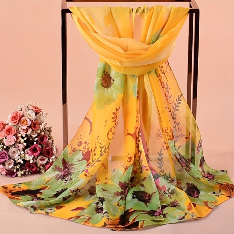Tie Dye Print Chiffon Scarf Flower Gradient Thin Shawl Boho Travel Beach Towel