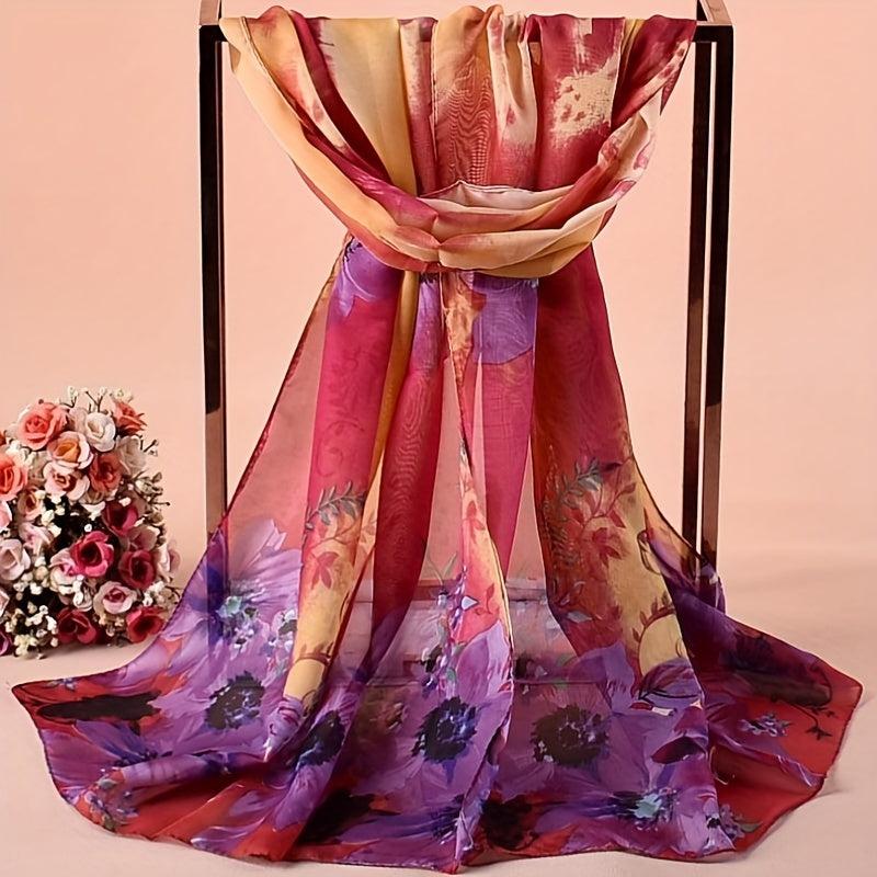 Tie Dye Print Chiffon Scarf Flower Gradient Thin Shawl Boho Travel Beach Towel