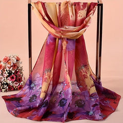 Tie Dye Print Chiffon Scarf Flower Gradient Thin Shawl Boho Travel Beach Towel