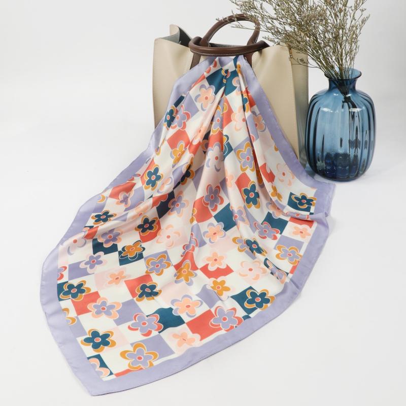 Floral Plaid Square Scarf Suncreen Headscarf