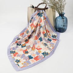 Floral Plaid Square Scarf Suncreen Headscarf