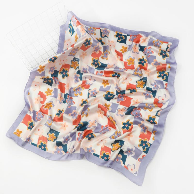 Floral Plaid Square Scarf Suncreen Headscarf