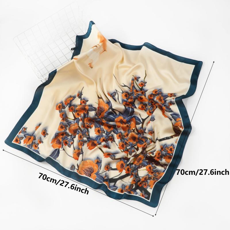 Retro Style Silk Square Scarf Lightweight Satin Headscarf