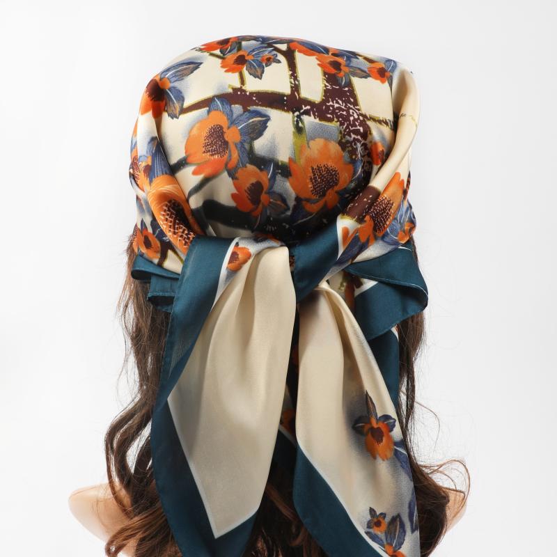 Retro Style Silk Square Scarf Lightweight Satin Headscarf