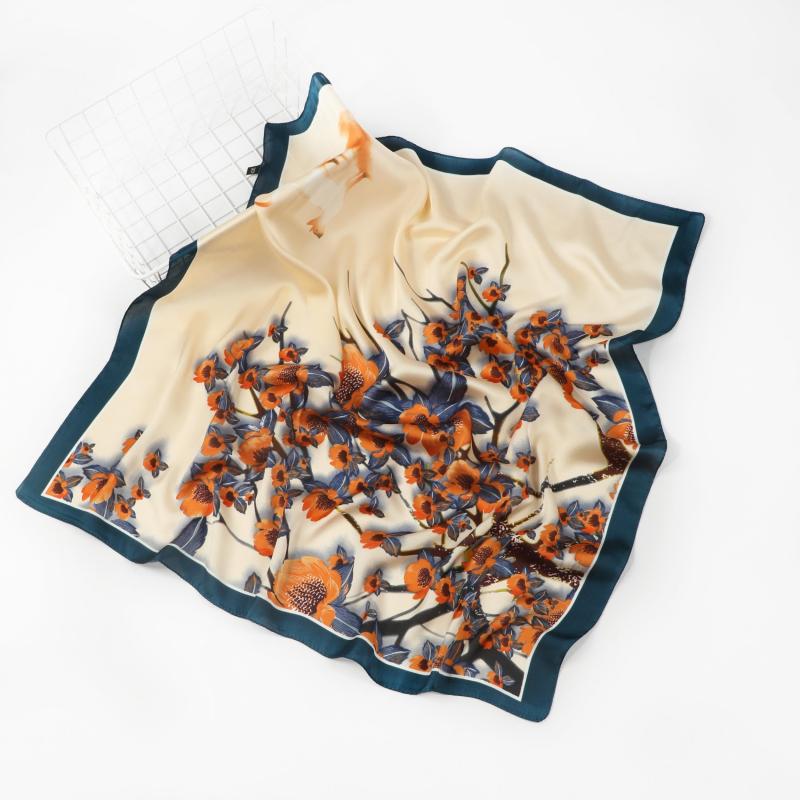 Retro Style Silk Square Scarf Lightweight Satin Headscarf