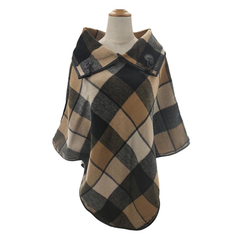 73 0cm Large Warm Shawl Woolen Plaid Coat Vintage Thick Cape