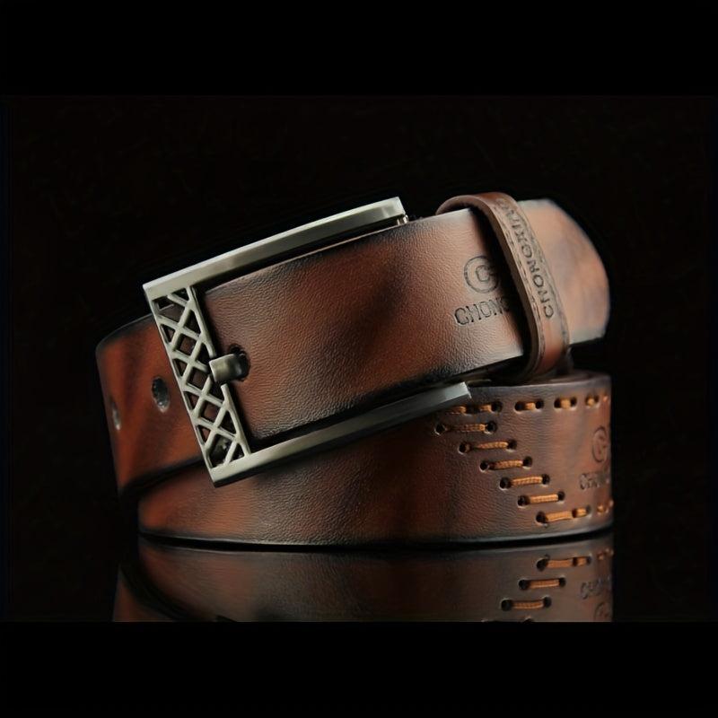 Pin Buckle Belt Western Cowboy Style Threading Belt For Men
