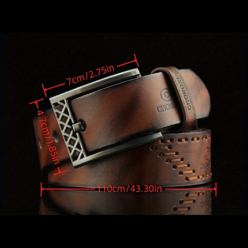 Pin Buckle Belt Western Cowboy Style Threading Belt For Men