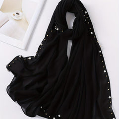 Chiffon Hijab Pearl Decor Head Wrap Casual Scarf Ramadan Turban