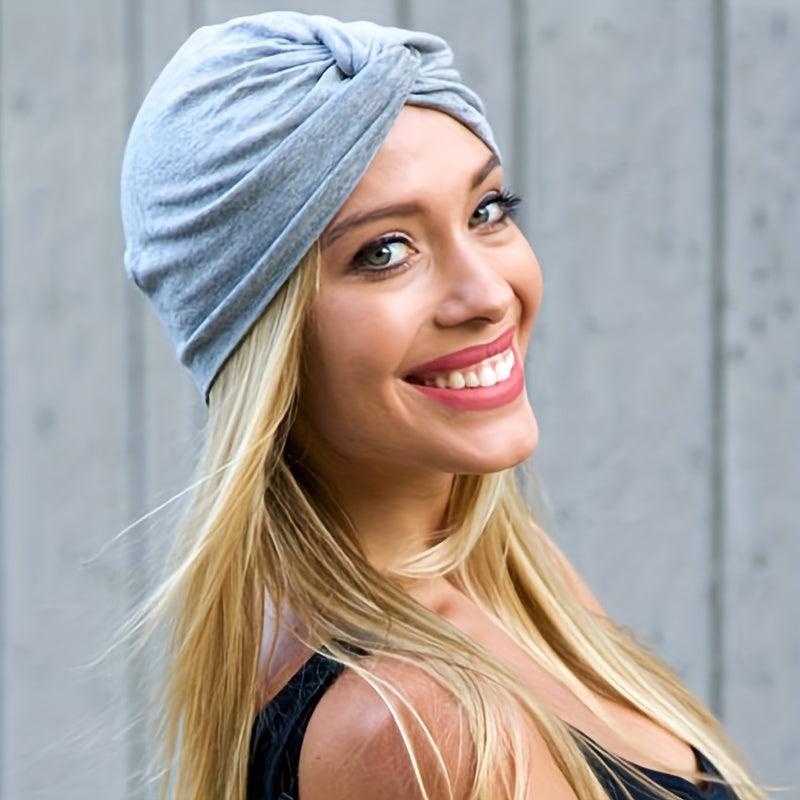 Cross Knot Elastic Turban Solid Beanie Casual Head Wrap Ramadan Head Scarf Chemo