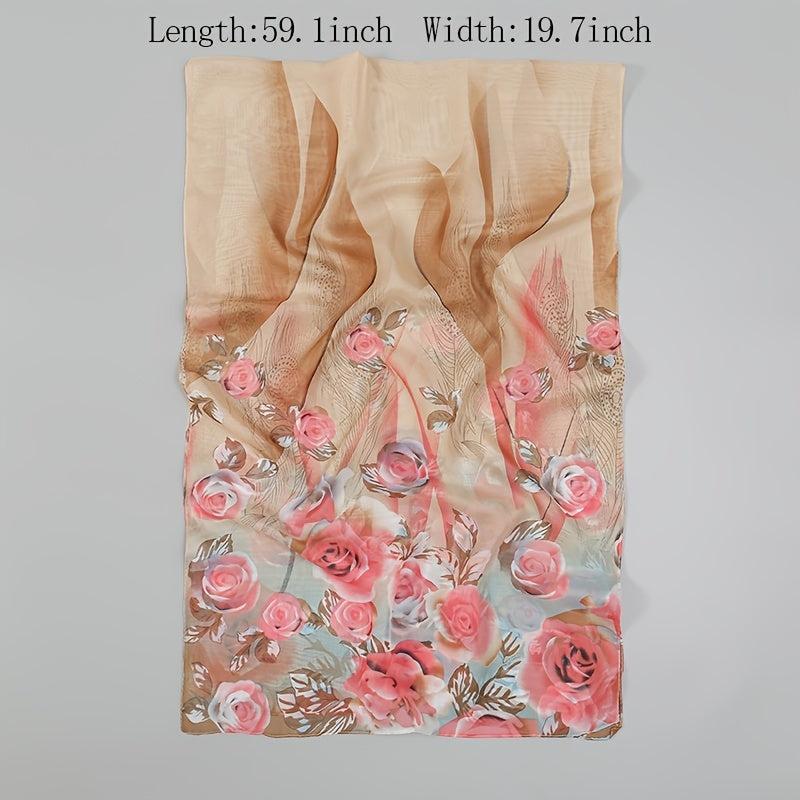 Chiffon Scarf Rose Print Boho Shawl Sunscreen Windproof Head Wrap