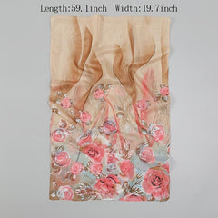 Chiffon Scarf Rose Print Boho Shawl Sunscreen Windproof Head Wrap