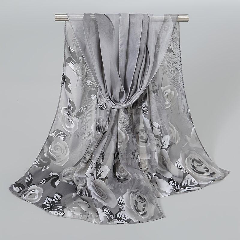 Chiffon Scarf Rose Print Boho Shawl Sunscreen Windproof Head Wrap