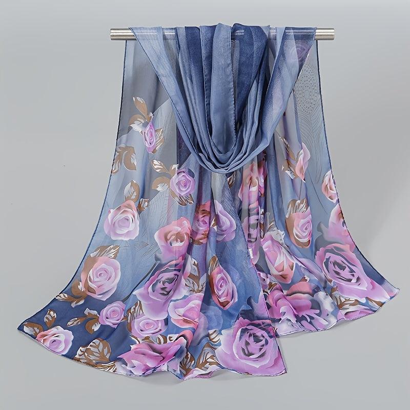 Chiffon Scarf Rose Print Boho Shawl Sunscreen Windproof Head Wrap