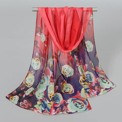 Chiffon Scarf Rose Print Boho Shawl Sunscreen Windproof Head Wrap