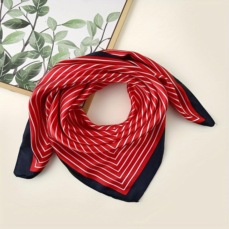 Striped Satin Scarf Silk Square Bandana Vintage Neck