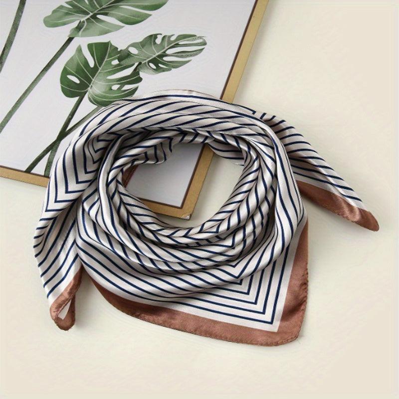 Striped Satin Scarf Silk Square Bandana Vintage Neck