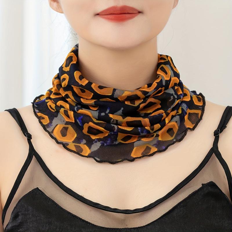 Ruffles Printed Scarf Thin Gauze Neck Gaiter Headband Face Covering