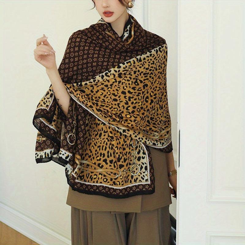 Leopard Printed Shawl Windproof Shawl Wrap Warm Scarf