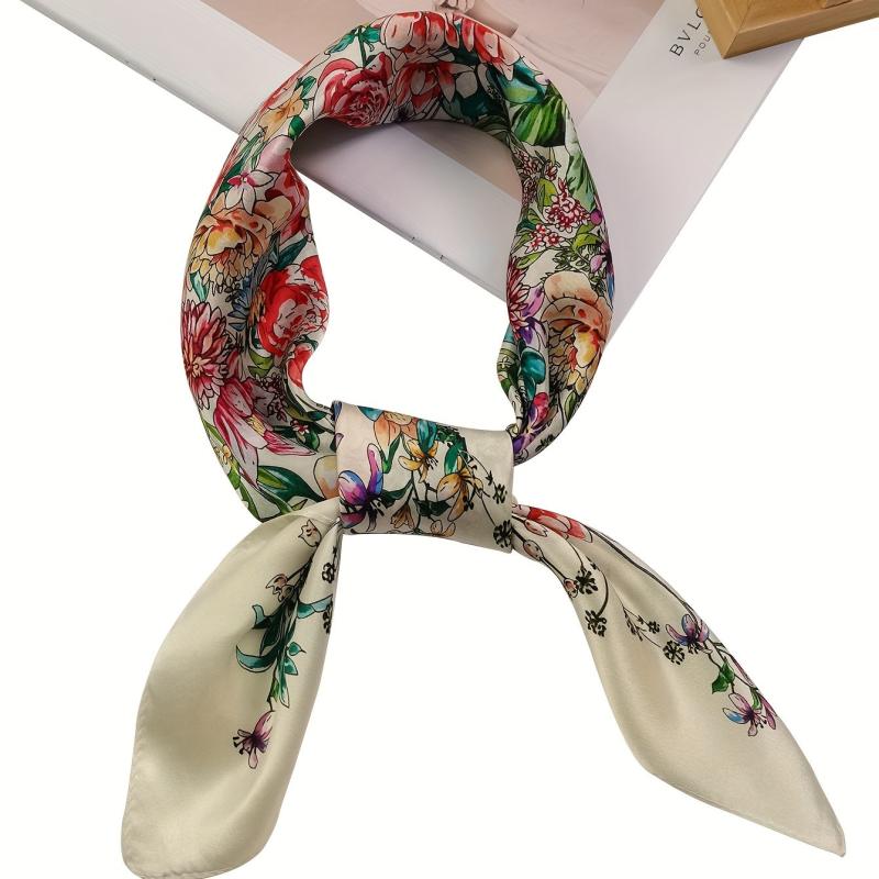 Vintage Flower Print Silk Scarf Classic Bandana Women Headscarf
